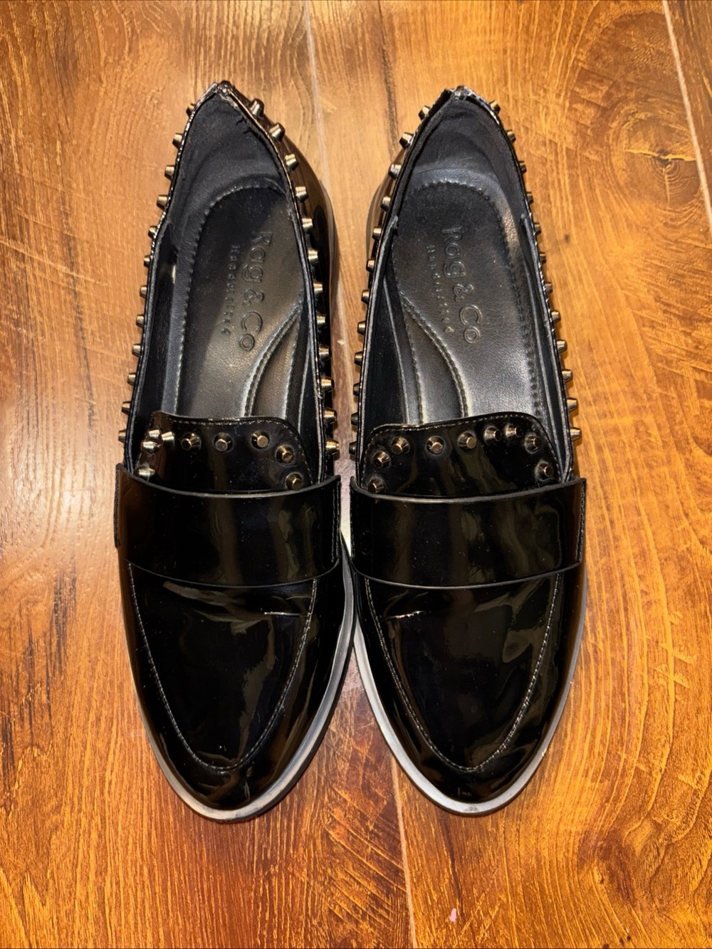 Womans Rag & Co Slip On Loafers 6 Black Stud Accents